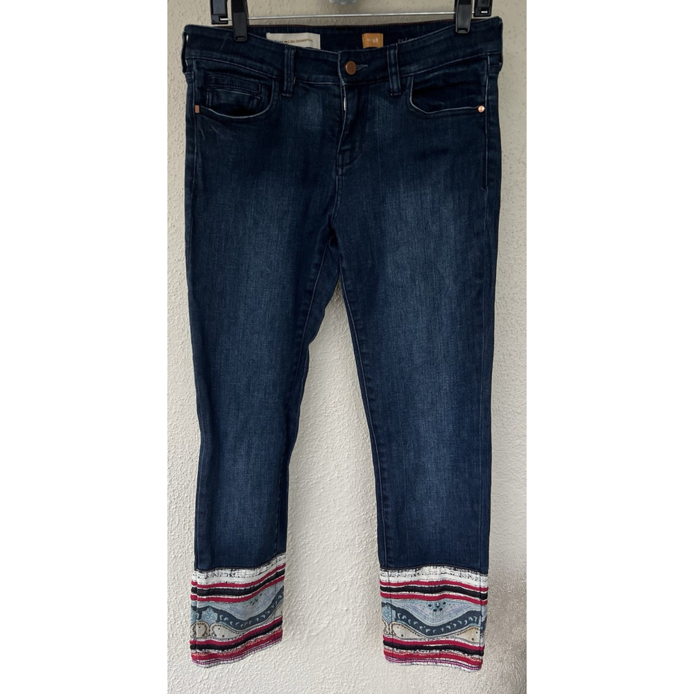 Pilcro & The Letterpress Stet Patchwork Ankle Dark Wash Jeans Cropped Size 28